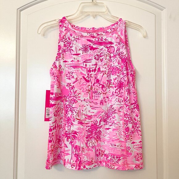 New Lilly Pulitzer Luxletic Tank Top Renay XS Peony Pink Seaside Scene NWT - Picture 2 of 8